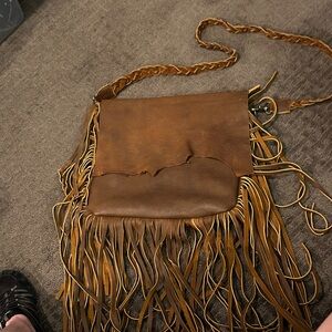 Brown Fringe Leather Crossbody Bag